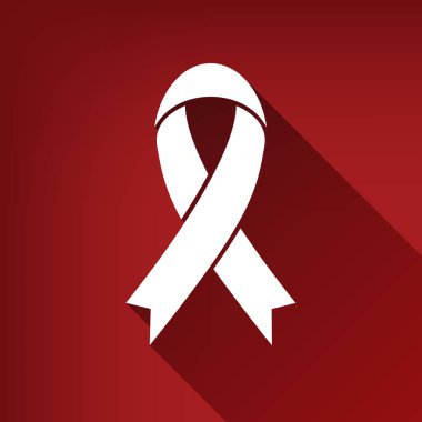 Siyah farkındalık şerit işareti. Vektör. Yakut kırmızı arka plan, sınırsız gölge beyaz simgesi.