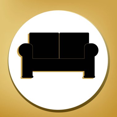 Kanepenin işareti illüstrasyon. Vektör. Beyaz daire şeklinde yüzük, altın arka plan ile hafif kahverengi gölgeli siyah simgesi.