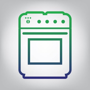 İşareti soba. Vektör. Yeşil ışık Center'da grimsi arka plan mavi degrade kontur simgesine.