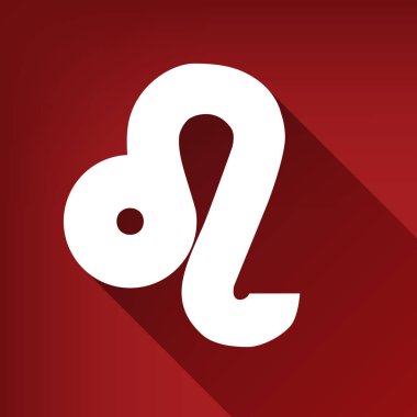 Leo işareti illüstrasyon. Vektör. Yakut kırmızı arka plan, sınırsız gölge beyaz simgesi.