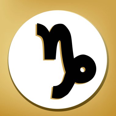 Oğlak işaret illüstrasyon. Vektör. Beyaz daire şeklinde yüzük, altın arka plan ile hafif kahverengi gölgeli siyah simgesi.