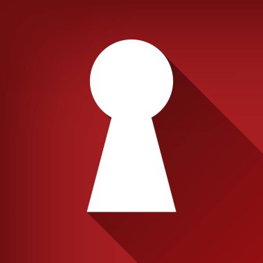 Anahtar deliği işareti illüstrasyon. Vektör. Yakut kırmızı arka plan, sınırsız gölge beyaz simgesi.