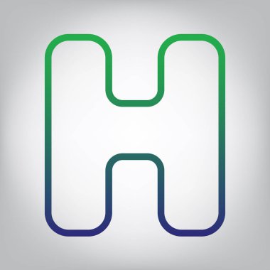 H harfi işareti şablon öğesi tasarım. Vektör. Yeşil ışık Center'da grimsi arka plan mavi degrade kontur simgesine.