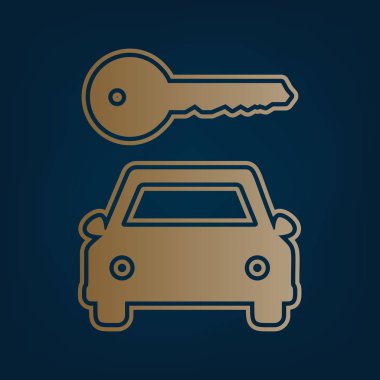 Araba anahtar basit işareti. Vektör. Simge ve koyu mavi arka plan, kenarlık.