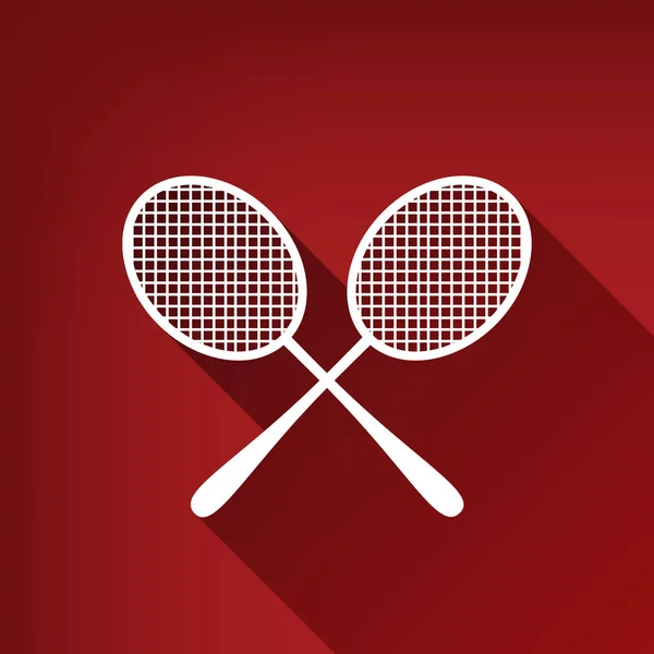 两个网球拍标志 白色图标与无限的阴影在红宝石红色背景 — 图库矢量图片
