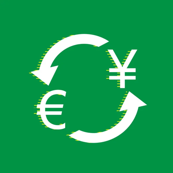 Znak Wymiany Waluty Euro Jena Japonii Wektor Biała Ikona Płaskie — Wektor stockowy
