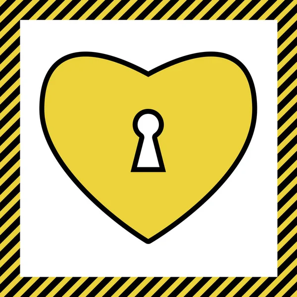 Corazón Con Signo Bloqueo Vector Icono Amarillo Cálido Con Contorno — Archivo Imágenes Vectoriales