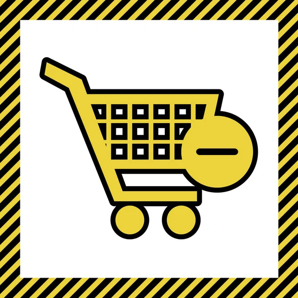 Shopping Cart Remove Sign Vector Warm Yellow Icon Black Contour — Stock Vector