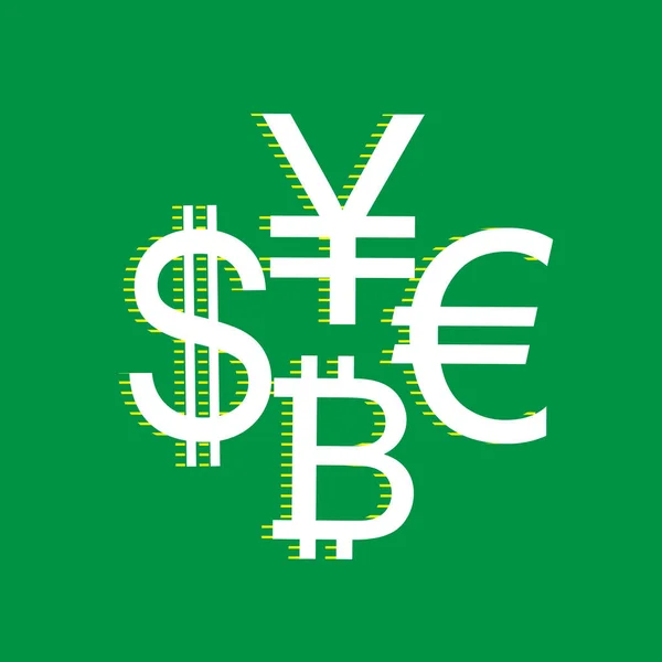 Währungszeichensammlung Dollar Euro Bitcoin Yen Vektor Weißes Flaches Symbol Mit — Stockvektor