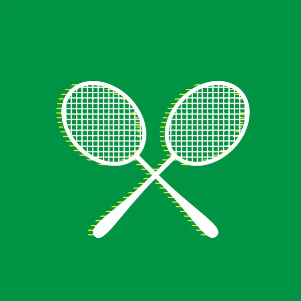 Twee Tennis Racket Teken Vector Witte Vlakke Pictogram Met Geel — Stockvector