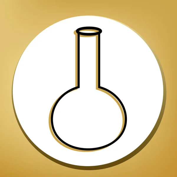 实验室玻璃标志 黑色图标与浅棕色阴影在白色圈子与形状圆环在金黄背景 — 图库矢量图片