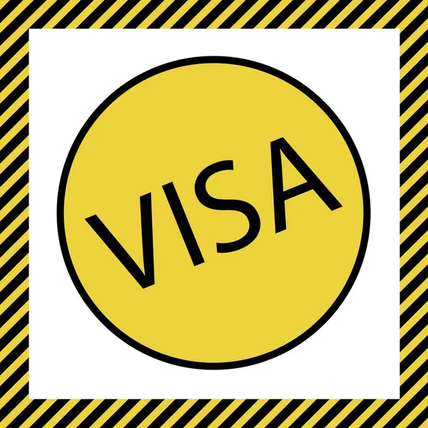 Visa カードのサイン イラスト ベクトル 白い背景で建設中 という名前のフレームに黒の輪郭を持つ温かみのある黄色のアイコン 分離されました — ストックベクタ