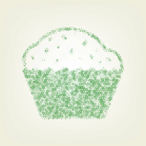 カップケーキの標識です ベクトル 緑の六角形 Rastered アイコンとノイズを含む不透明度と中心光と明るい緑の背景でサイズ — ストックベクタ