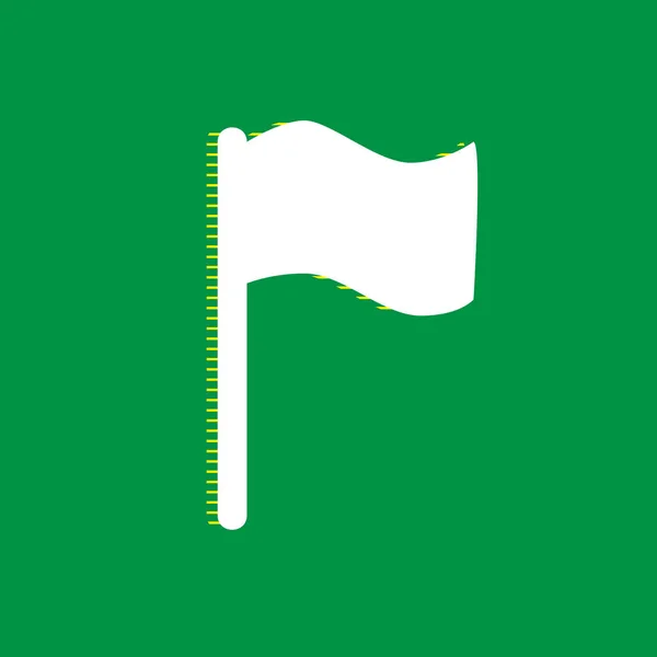 Ilustrasi Tanda Bendera Vektor Ikon Datar Putih Dengan Bayangan Bergaris - Stok Vektor