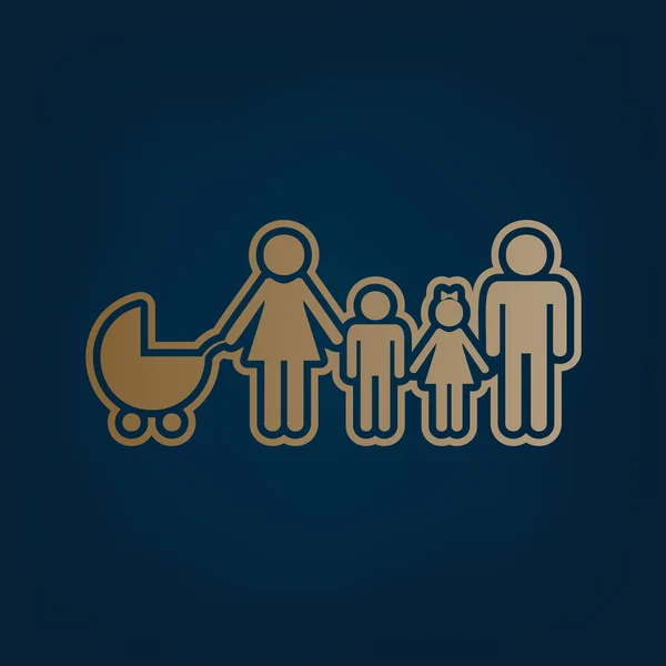 Family Sign Illustration Vector Golden Icon Border Dark Cyan Background — Stock Vector