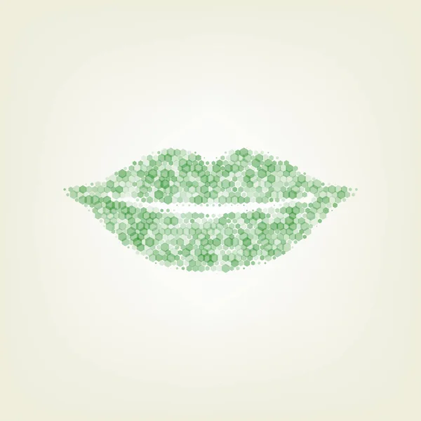 Lippen Ondertekenen Illustratie Vector Groene Zeshoek Rastered Pictogram Uiten Van — Stockvector