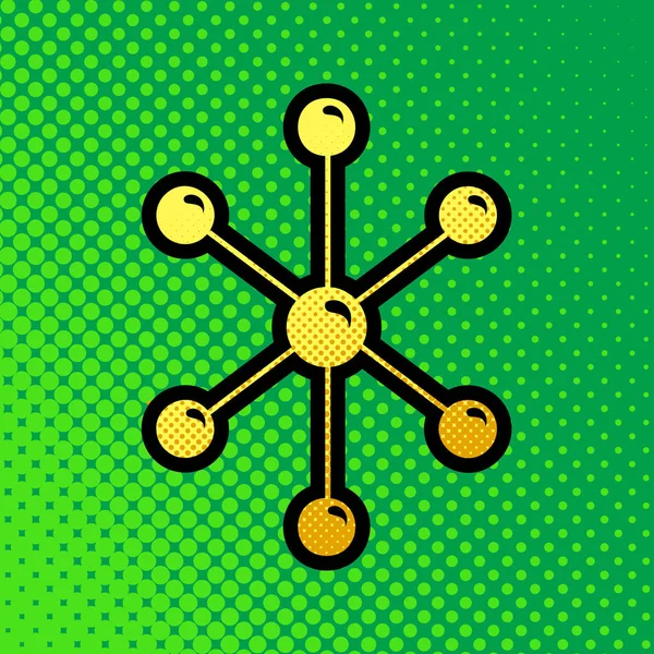 分子标志例证 流行艺术橙色到黄色的点梯度图标与黑色轮廓在绿色背景 — 图库矢量图片