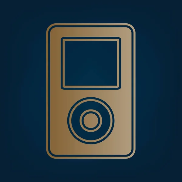 Dispositivo Música Portátil Vector Ícone Dourado Borda Fundo Ciano Escuro — Vetor de Stock