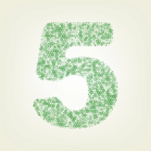5号符号设计模板元素 绿色六边形拉线图标和噪声的不透明度和大小在浅绿色背景与中心光 — 图库矢量图片
