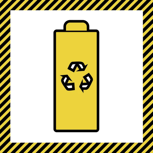 Ілюстрація Знаку Переробки Батареї Вектор Тепла Жовта Іконка Чорним Контуром — стоковий вектор