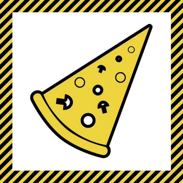 披萨简单的牌子 温暖的黄色图标与黑色轮廓的框架命名为正在建设中的白色背景 — 图库矢量图片