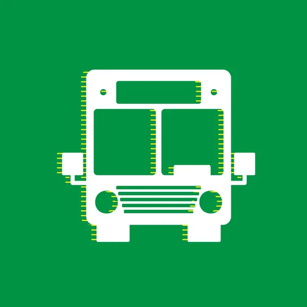 バス記号の図 ベクトル 緑の背景に黄色のストライプ シャドウのついた白いフラット アイコン — ストックベクタ