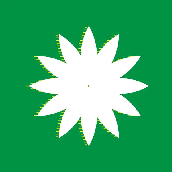 Цветочный Знак Вектор Белый Плоский Значок Желтой Полосой Тени Зеленом — стоковый вектор