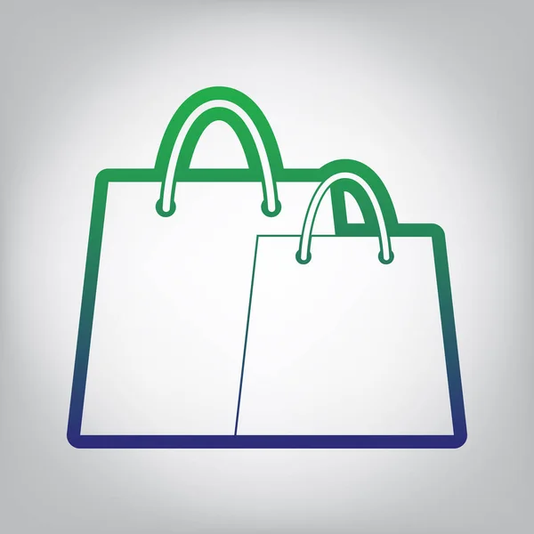 Einkaufstüten Unterschreiben Vektor Grüne Bis Blaue Gradienten Kontursymbole Auf Grauem — Stockvektor