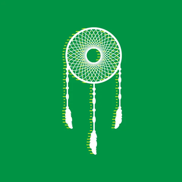 Dream Catcher Teken Vector Witte Vlakke Pictogram Met Geel Gestreepte — Stockvector