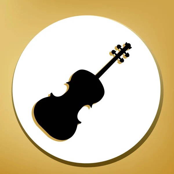 小提琴符号插图 黑色图标与浅棕色阴影在白色圈子与形状圆环在金黄背景 — 图库矢量图片
