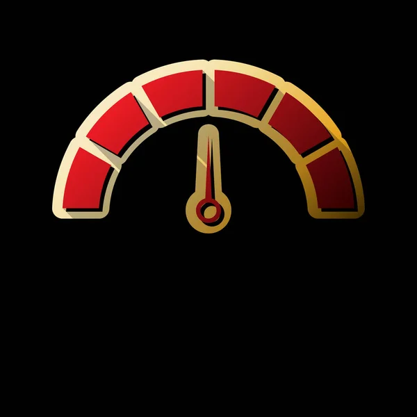 速度計の記号図 ベクトル 黒い背景と金色のステッカーで小さな黒と無限の影の付いた赤いアイコン — ストックベクタ