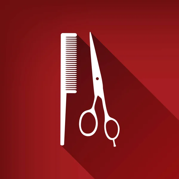 Barber Shop Znamení Vektor Bílá Ikona Neomezené Stín Rubínově Červené — Stockový vektor