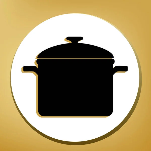 調理パンのサイン ベクトル 形リング金色の背景に白い円で黒い影の光と黒のアイコン — ストックベクタ