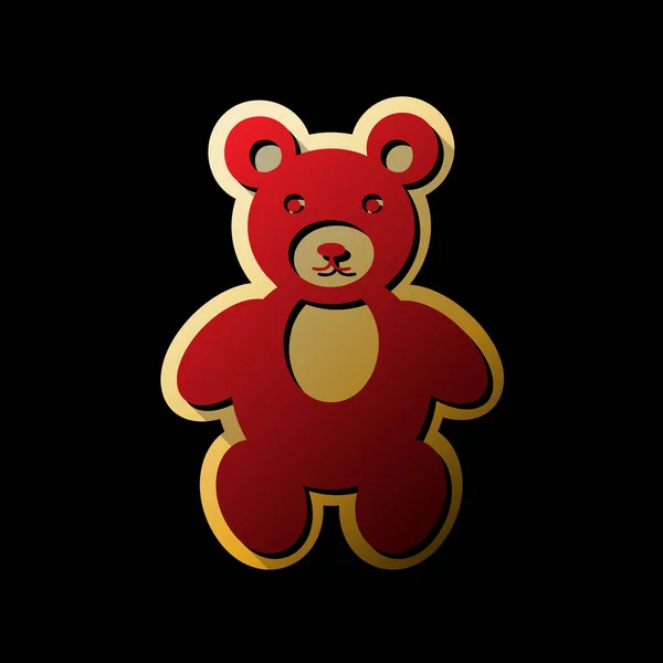泰迪熊标志例证 红色图标与小黑色和无限的阴影在黑色背景的金色贴纸 — 图库矢量图片