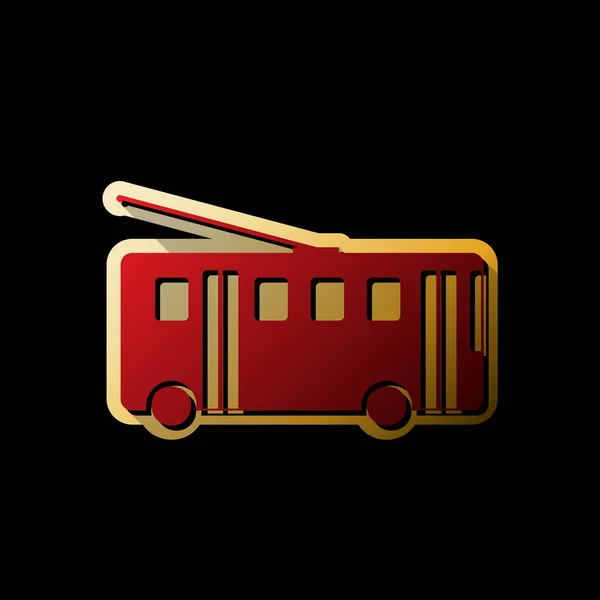 Trolleybus Sign Vector Red Icon Small Black Limitless Shadows Golden — Stock Vector