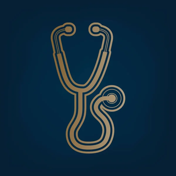 Stethoscope Sign Illustration Vector Golden Icon Border Dark Cyan Background — Stock Vector