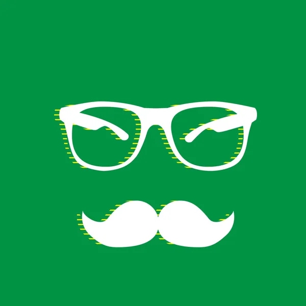 Moustache Lunettes Signent Vecteur Icône Plate Blanche Avec Ombre Rayée — Image vectorielle