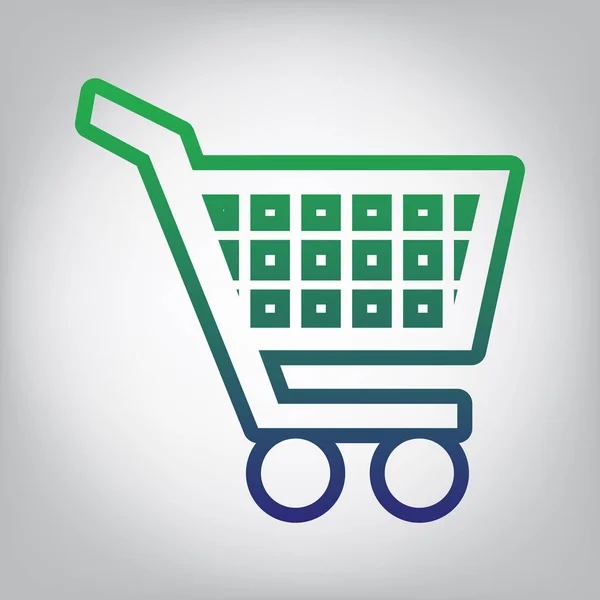 Shopping Cart Teken Vector Groen Naar Blauw Kleurverloop Contour Pictogram — Stockvector