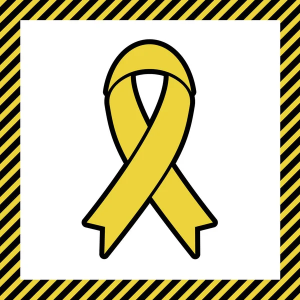 Black Awareness Ribbon Sign Vector Warm Yellow Icon Black Contour — Stock Vector