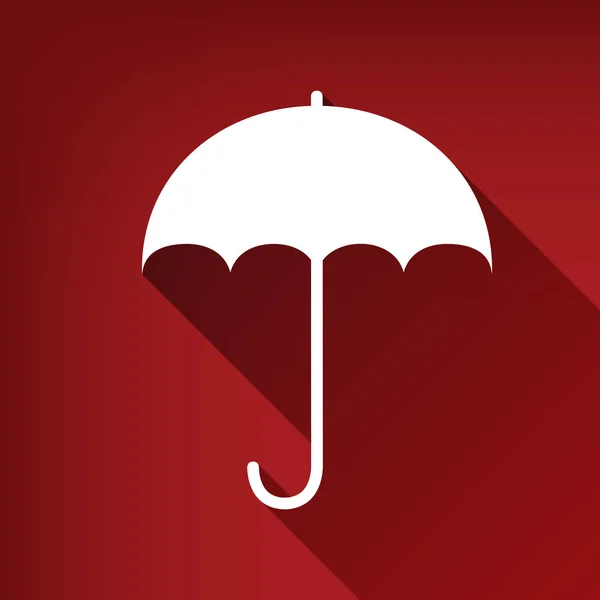 Umbrella sign icon. Rain protection symbol. Flat design style. Vector. White icon with limitless shadow at ruby red background.