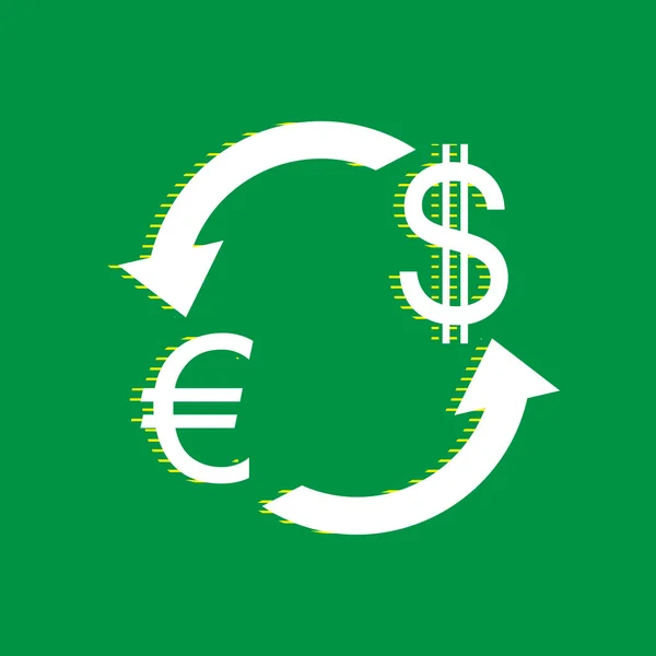 Wechselzeichen Euro Und Dollar Vektor Weißes Flaches Symbol Mit Gelb — Stockvektor