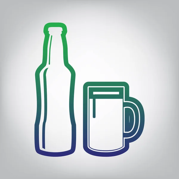 Sinal Garrafa Cerveja Vector Ícone Contorno Gradiente Verde Azul Fundo —  Vetores de Stock