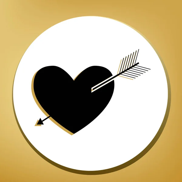 Signo Corazón Flecha Vector Icono Negro Con Sombra Marrón Claro — Archivo Imágenes Vectoriales