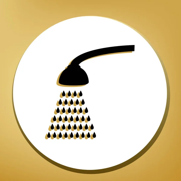 Douche Eenvoudige Teken Vector Zwarte Pictogram Met Licht Bruine Schaduw — Stockvector