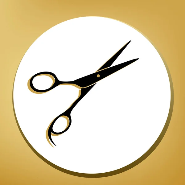 Hair Cutting Scissors Sign Vector Black Icon Light Brown Shadow — Stock Vector