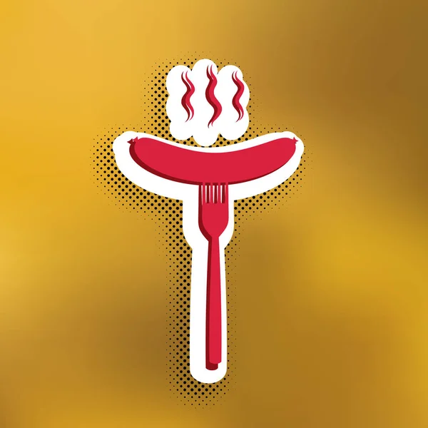 Saucisse Fourchette Vecteur Icône Magenta Avec Ombre Sombre Autocollant Blanc — Image vectorielle