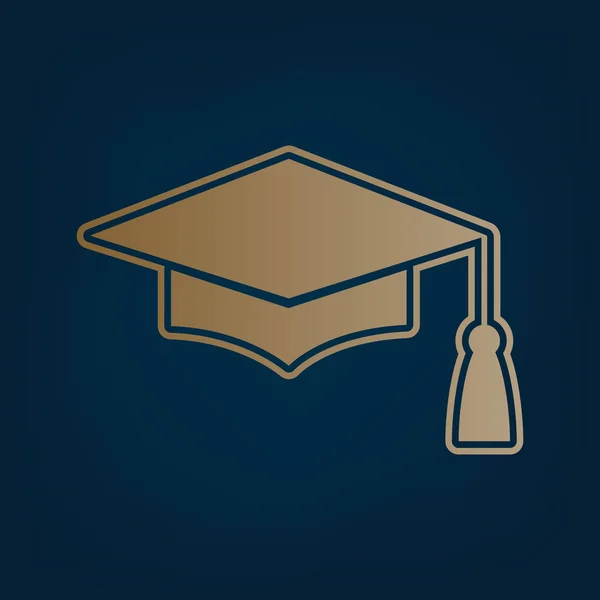 Tablero Mortero Casquillo Graduación Símbolo Educación Vector Icono Dorado Borde — Vector de stock