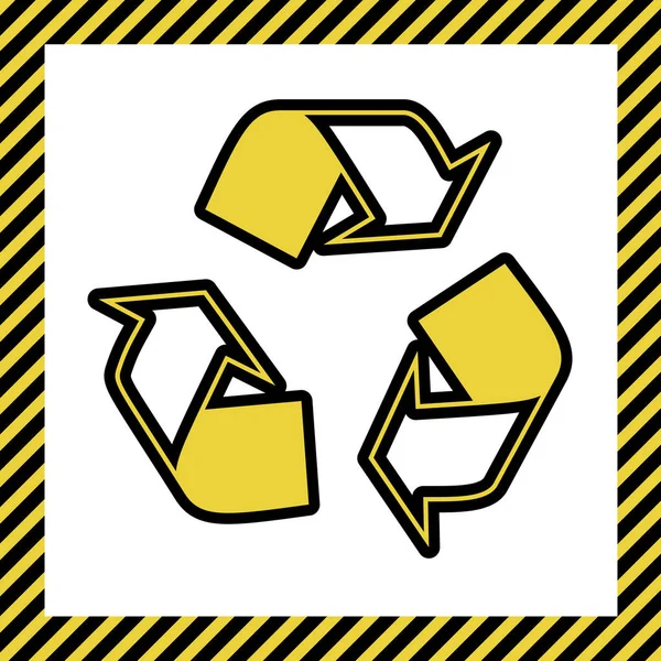 Recycling Logo Konzept Vektor Warmgelbes Symbol Mit Schwarzer Kontur Rahmen — Stockvektor