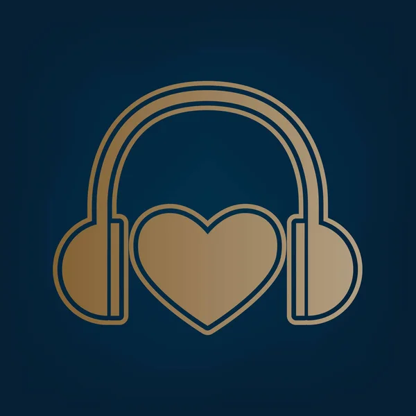 Навушники Серцем Вектор Золота Ікона Кордон Темному Блакитному Фоні — стоковий вектор