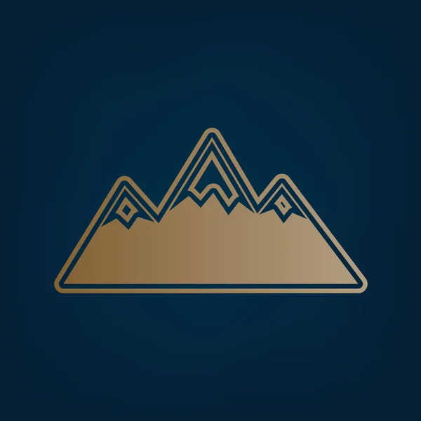 Montanha Sinal Ilustração Vector Ícone Dourado Borda Fundo Ciano Escuro — Vetor de Stock